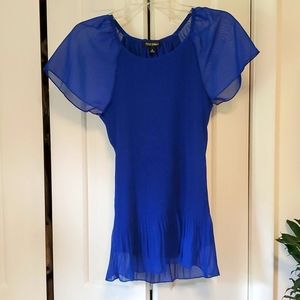 Blue Roz & Ali Pleated Women's Sheer Cap Sleeve Blouse, M